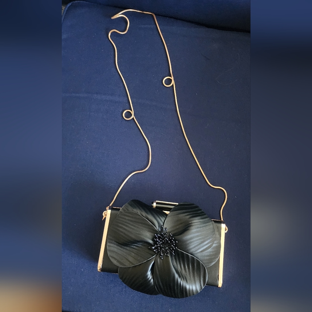 Elegant Black Clutch‎ with Floral Design